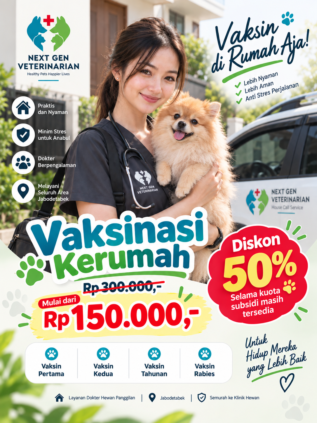 Dokter hewan Next Gen Veterinarian melakukan vaksinasi hewan di rumah